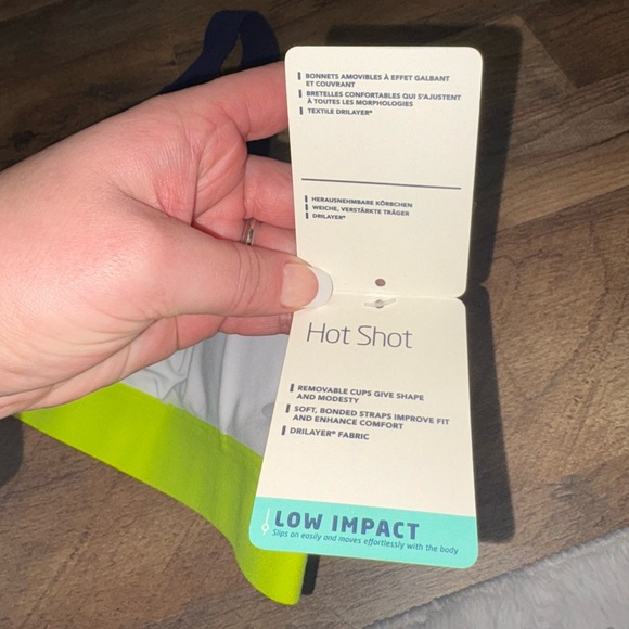 Brooks Hot Shot Sports Bra XL White Navy Lime Low Impact NWT - Picture 3 of 5